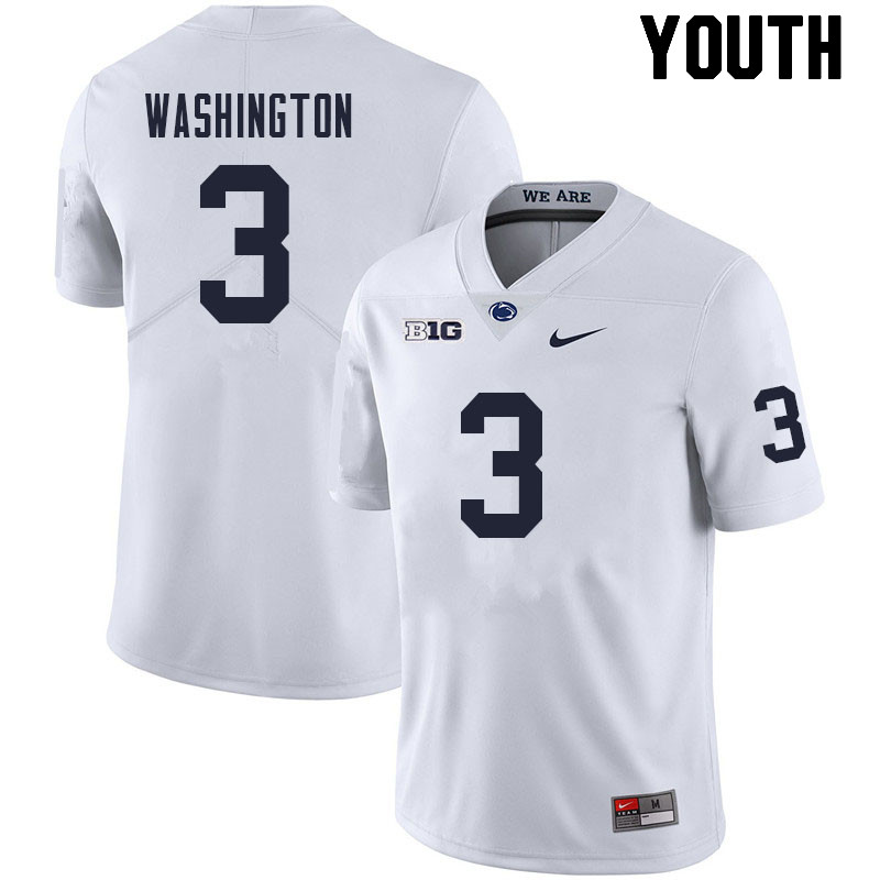 Youth #3 Parker Washington Penn State Nittany Lions College Football Jerseys Sale-White - Click Image to Close